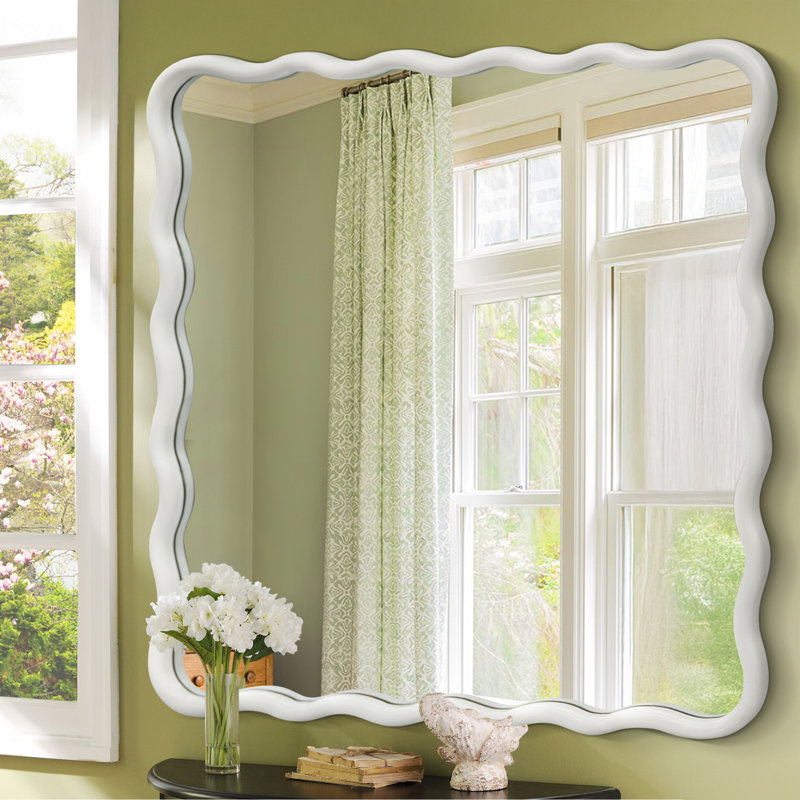 Castin Solid Wood Flat Wall Mirror, White, 36" x 36"
