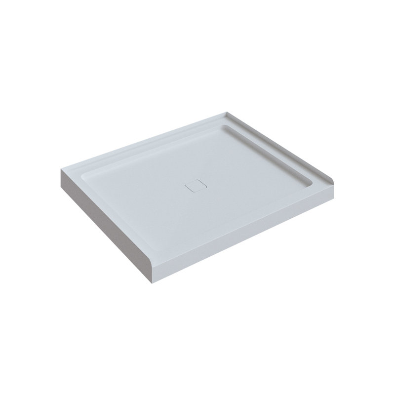 Base de douche en acrylique blanc poli avec drain central 48 po x 36 po Pebble avec seuil bas de 3 po et fabrication renforcée de fibre de verre