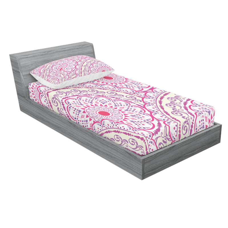 Ensemble de draps Ornament, Ensemble de draps pour lit simple TG + un drap-hou, Rose / blanc, motif floral 1