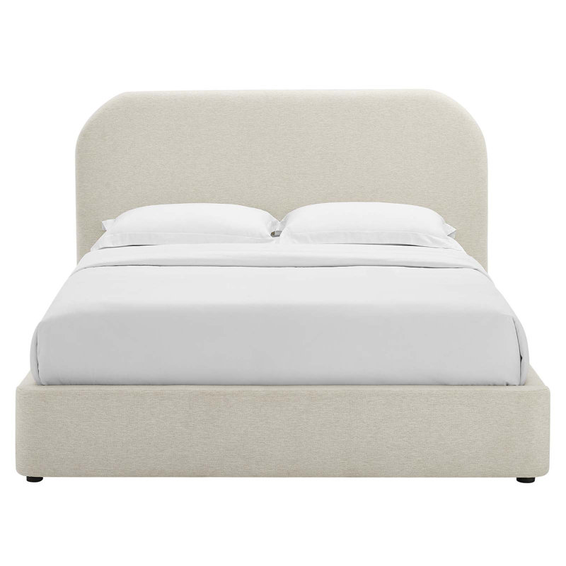 Ivory Velvet Upholstered Full Bed Frame with Curved Headboard