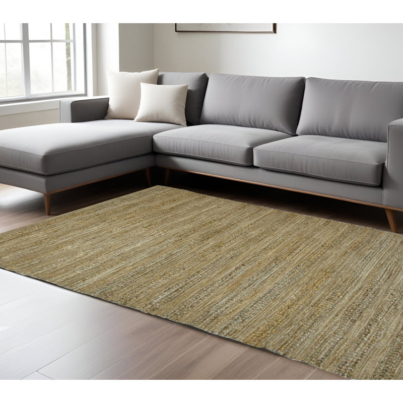 Tapis tissé à la main 8 pi x 10 pi à rayures en jute brun et beige