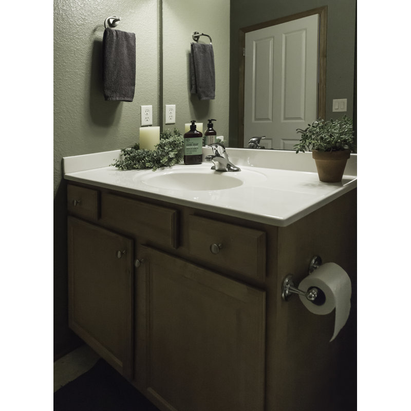 Dessus de meuble-lavabo en marbre de culture 37 po avec dosseret, ensemble amélioré, Blanc sur blanc
