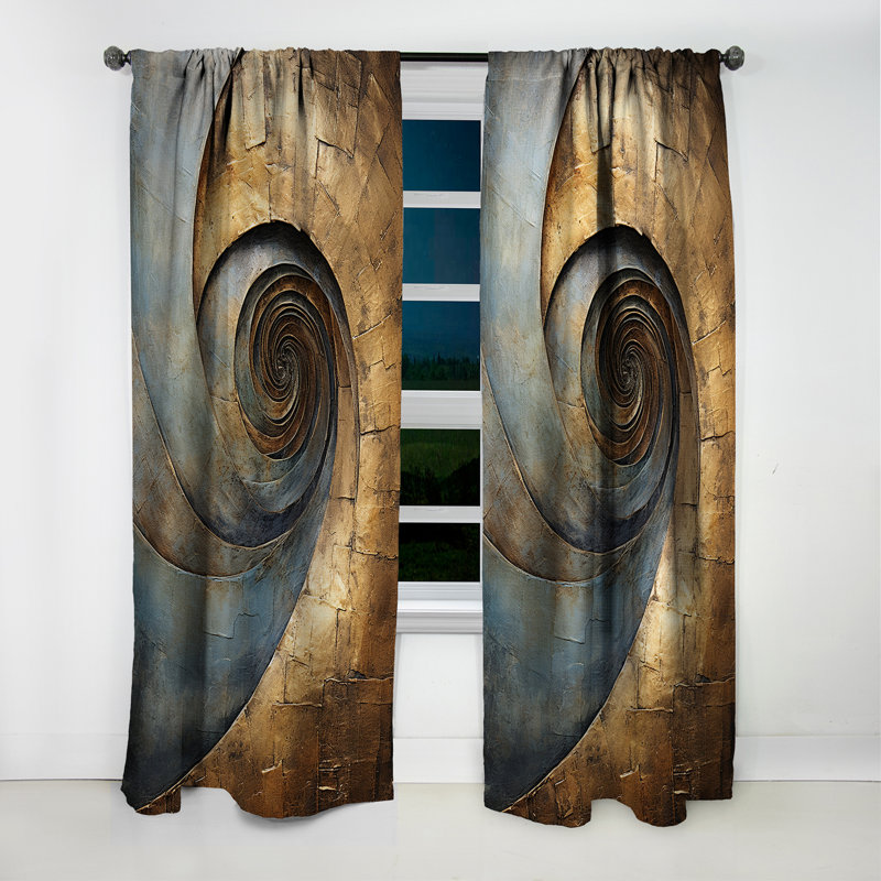 Rideau en spirale - Rideau abstrait occultant - doré et noir Timeless Turn III, L 52 po x L 90 po