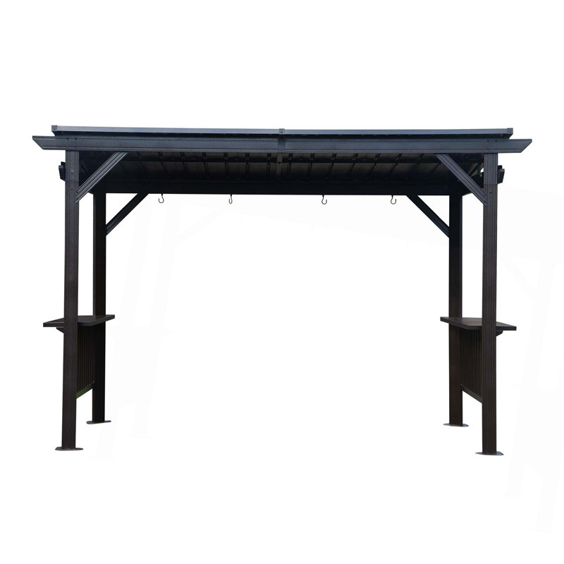 6.5x12FT Hardtop Grill Gazebo, Outdoor BBQ Gazebo with 2 Side Shelves and Sloping Galvanized Steel Roof, Metal Permanent Grill Canopy with Ceiling Hooks for Patio, Lawn, Backyard, Deck