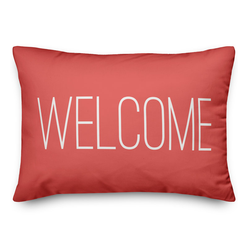 Textual Outdoor Throw Pillow, White/Gray