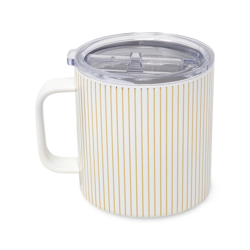 Stainless Steel Coffee Mug, Gold Pinstripe