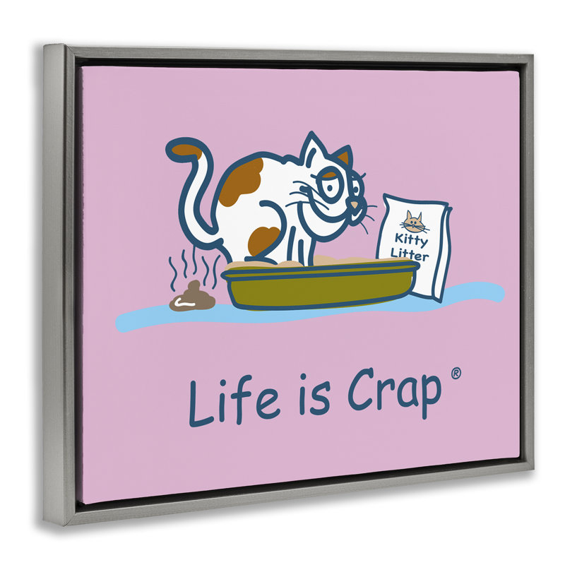 «Kitty Litter Funny Floater Canvas» par LIC, Cadre flottant gris lustré, H 17 po x l 21 po