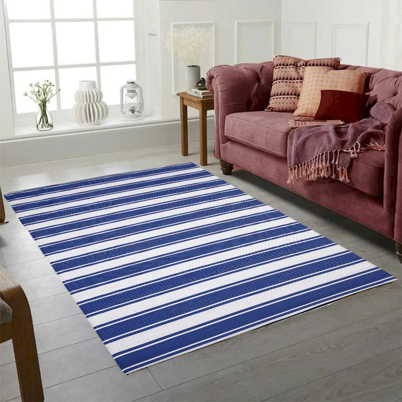 Tapis en plastique réversible bleu et blanc, Rectangle de 5 pi x 8 pi