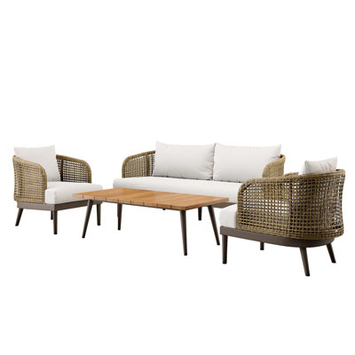 Ensemble de conversation d'extérieur pour 4 personnes avec coussins Modway Meadow