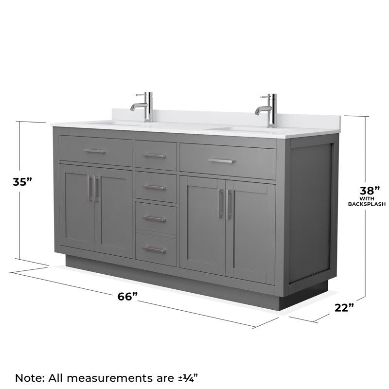 Beckett TK 66'' W Double Vanity, Dark Gray, Brushed Nickel, White Cultured Marble