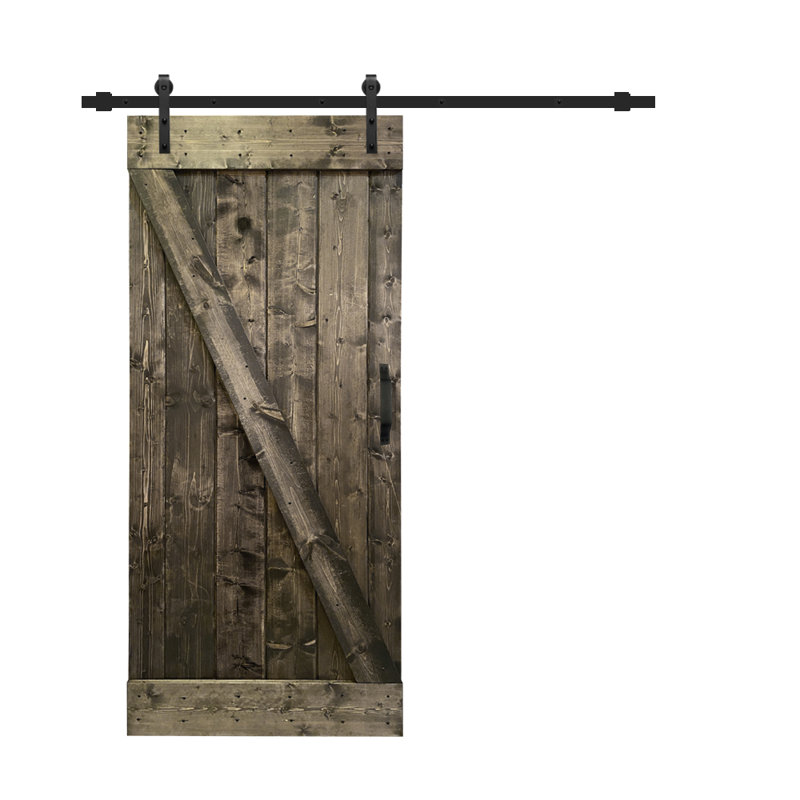 Panelled Wood Stained Distressed Z Series DIY Barn Door With Handle And Installation Hardware Kit, 24'' x 84''