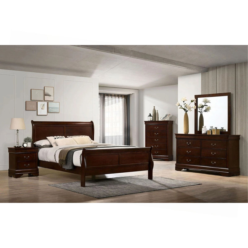 Lit Louis Phillipe lit en bois massif 1pc, Lit double, Cerisier
