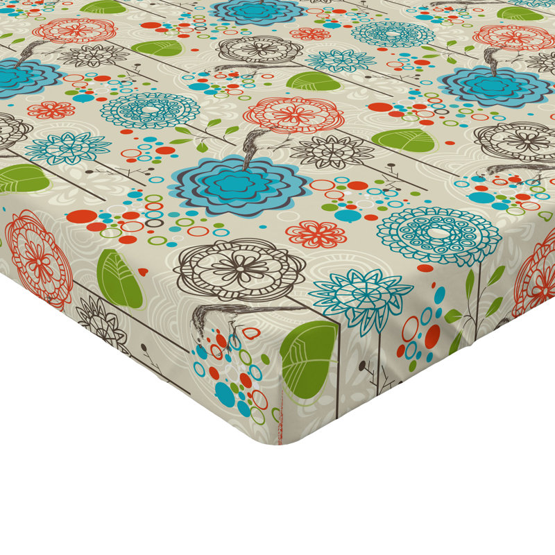 Drap-housse orange Ambesonne, Beige / rouge / floral bleu, Drap-housse de taille très grand