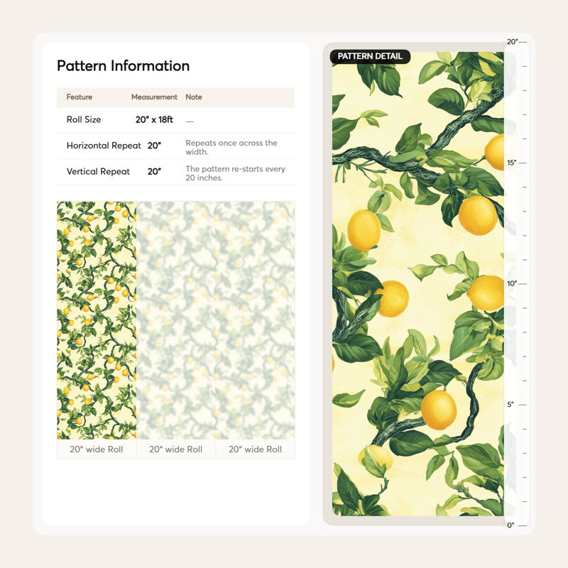 Papier peint branche de citron