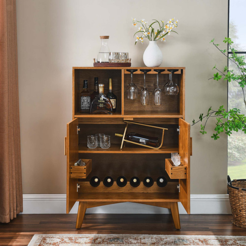 Armoire à liqueurs 31,5 "avec porte-verres à vin, support à vin et tablette réglable