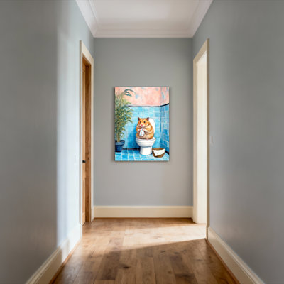 Hamster On Toilet With Towel Canvas Wrapped Wall Art Set Of 1