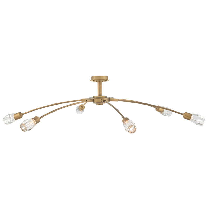Atera 6 - Light Steel Dimmable Sputnik Modern Linear Chandelier, Heritage Brass, 9.5" H x 45" W x 45" D
