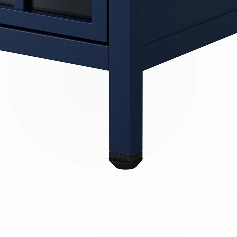 Nightstand With Storage Cabinet & Solid Wood Tabletop Bedside Table Sofa Side Coffee Table, Blue, 2
