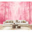 Papier peint auto-adhésif Peel and Stick, aquarelle rose, paysage de forêt, grands arbres, subtile brume, H 69 po x l 96 po pour chambre à coucher-607864237