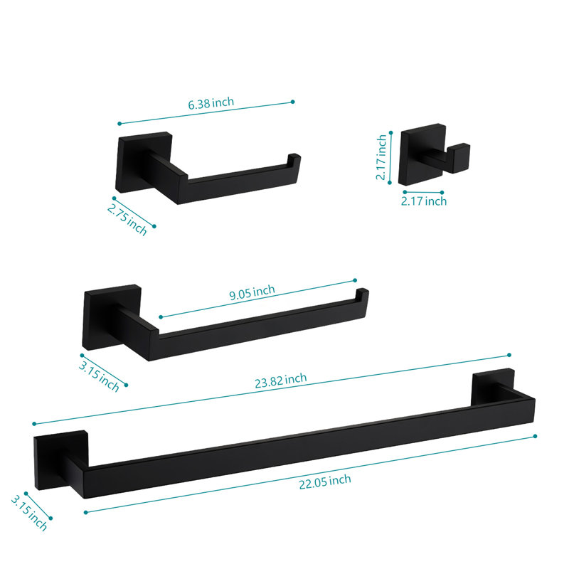 Stainless Steel 4 Bathroom Hardware, Matte Black - Scratch-, For Organization Fixtures In Steel, , Simple Install All Rooms