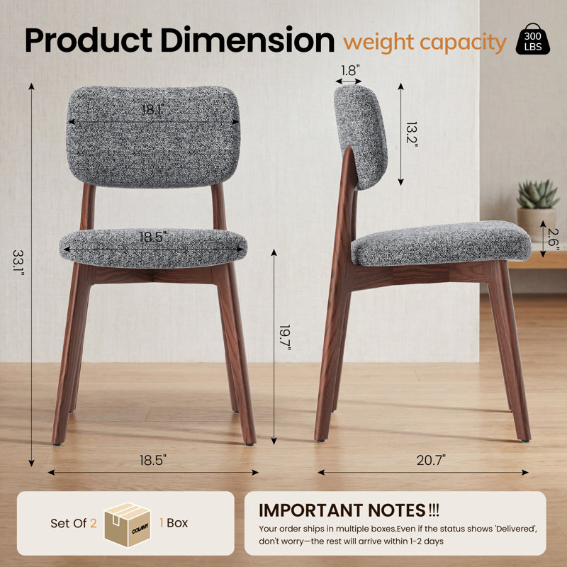 Upholstered Solid Wood Dining Chair Side Chair, Dark Gray, Dark Brown Wood