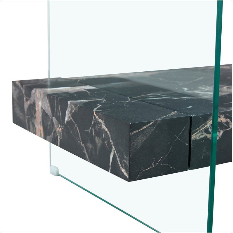 Rectangular Floating Double-Layer Coffee Table, Black Glass Legs, Black