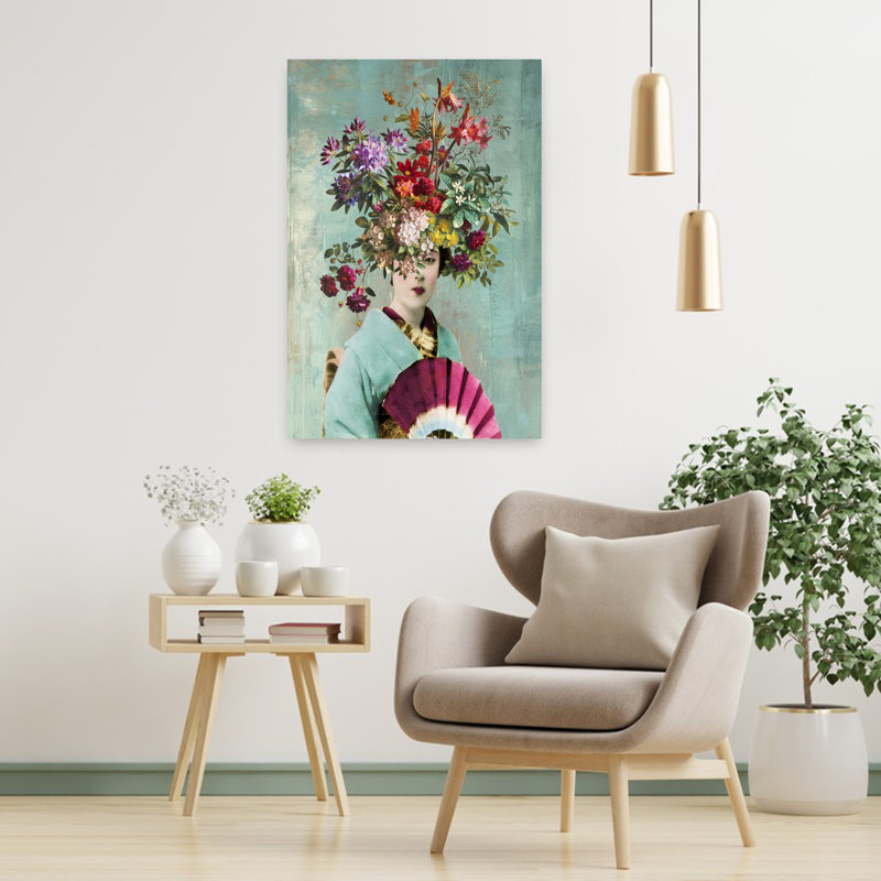 «Botanical Japanese Elegant surreal Contemporary Portrait Spring», art mural, H 36 po x l 24 po