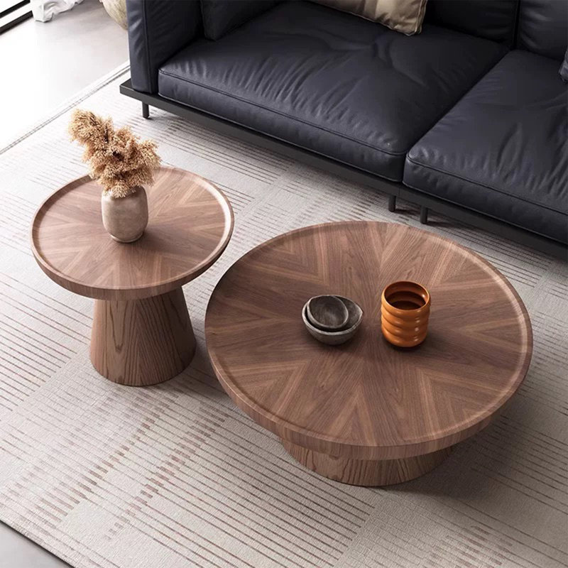 Nesting Round Coffee Table, Wood Cocktail Tables with Ash Side Table(Set of 2)