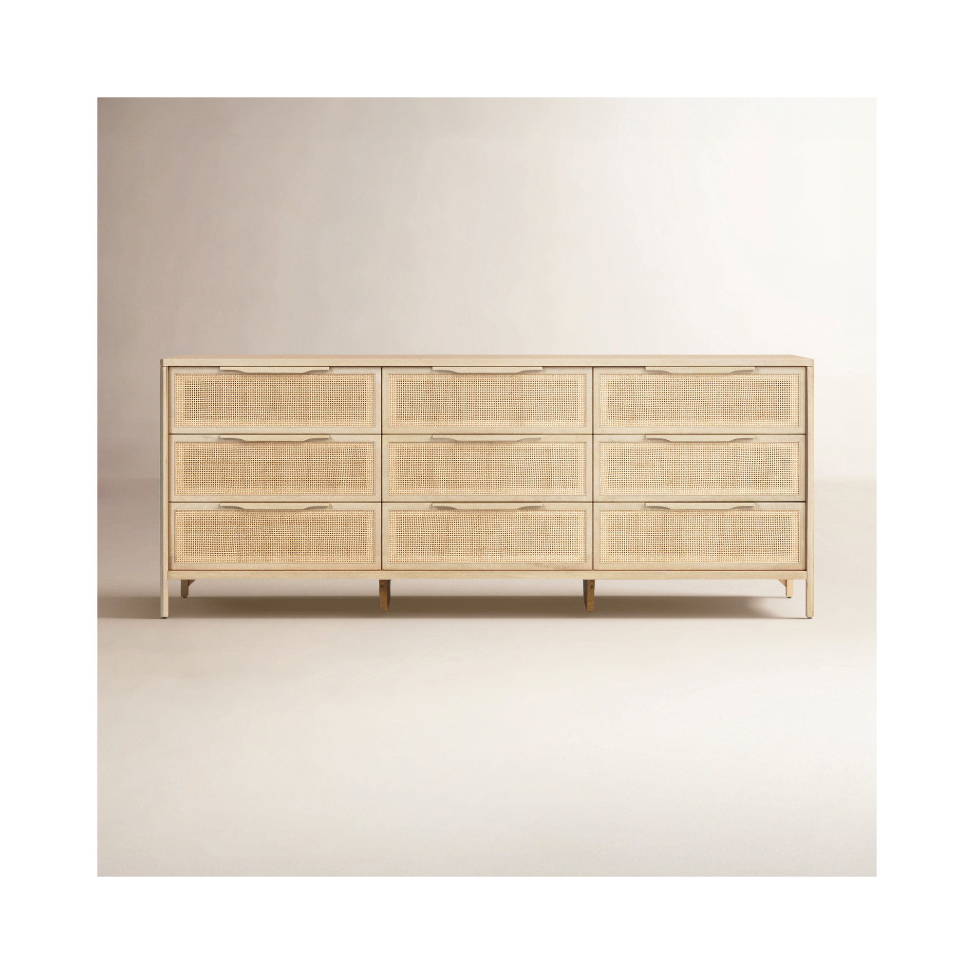 Nellie 9 Drawer Cane Dresser, Natural Mango