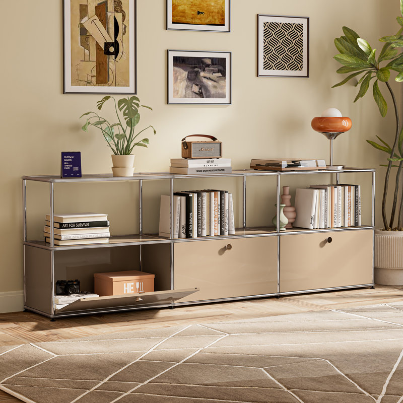 Modular Steel Accent Storage Cabinet With Adjustable Shelves, Brown