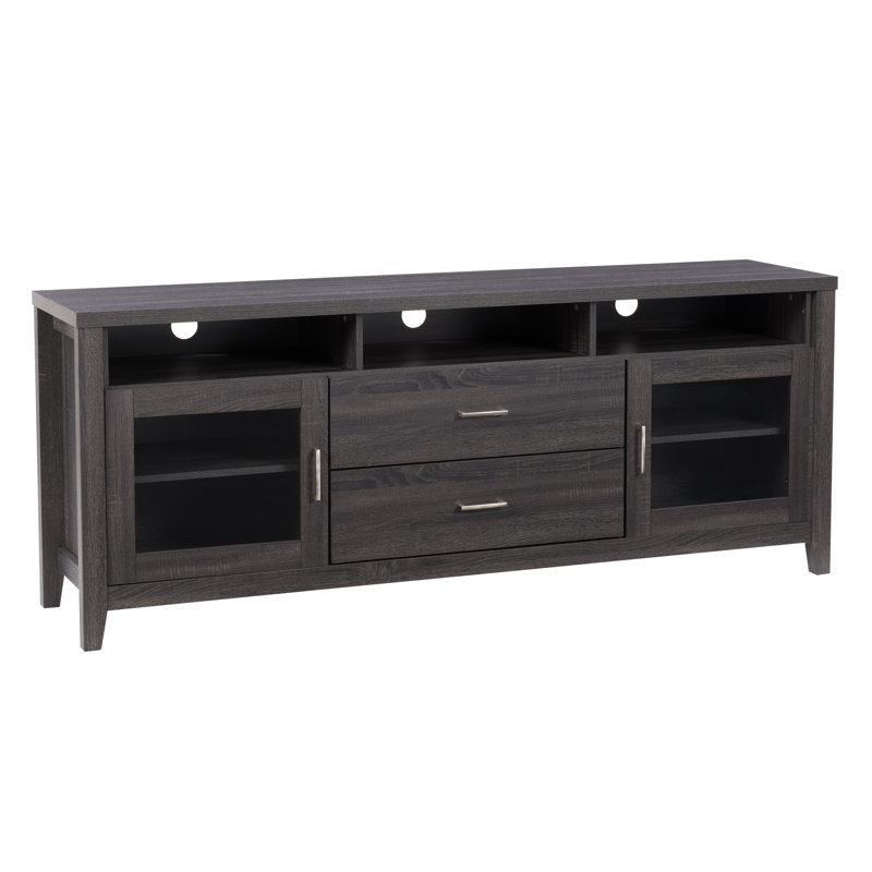 Hollywood Classic Dark Gray Entertainment Bench with Tempered Glass Doors