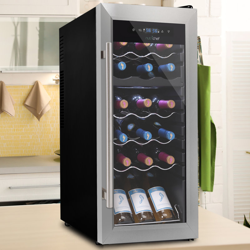 NutriChef 18 Bottle Dual Zone Stainless Steel Freestanding Wine Cooler