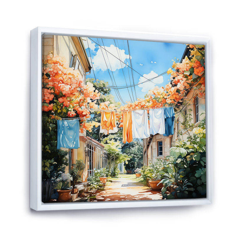 Laundry Day In Province III sur impression sur toile, H 16 po x l 16 po x P 1 po, Cadre flottant blanc