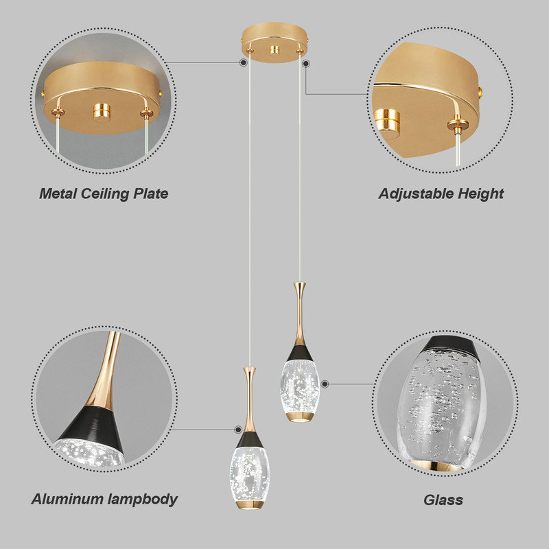 Luminaire suspendu en cristal Illona Mini, Deux lumières