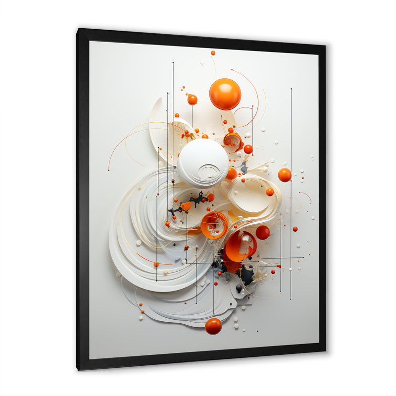 Symétrie orange et blanche en spirale I - art mural géométrique abstrait pour le salon, Cadre simple noir