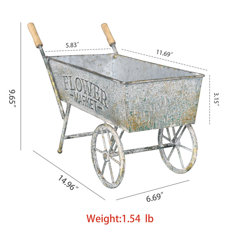 Vintage brouette jardinière pour panier de fleurs d'extérieur pour le porche de table patio jardin balcon décoration, Gris