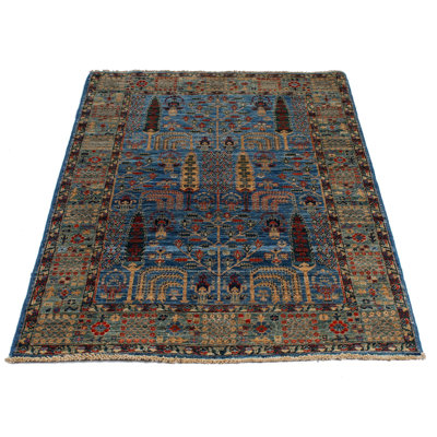 3x5 Light Blue and Green Traditional Rug