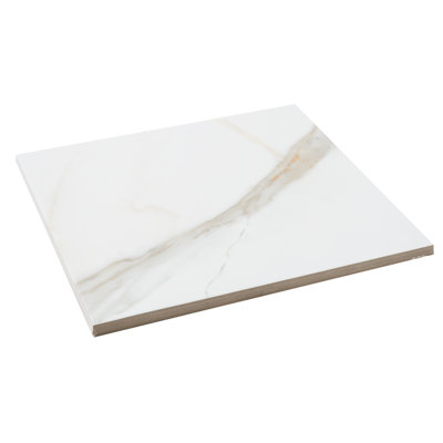 Carreau de mur et de plancher en porcelaine blanche / dorée 13 po x 13 po Chronos