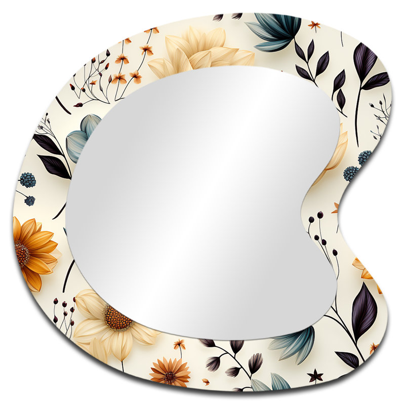 Motif botanique nomade Megaira - miroir de forme irrégulière Boho, miroir mural asymétrique vert unique, impression d'art en métal