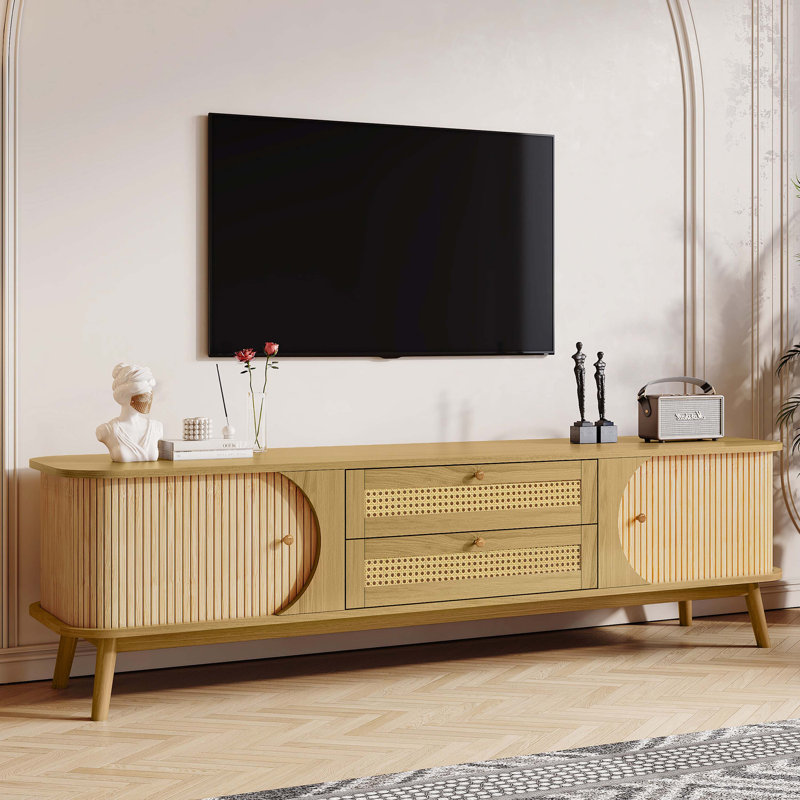 Meuble télé en rotin pour téléviseur de 75 po ou moins, Bois naturel