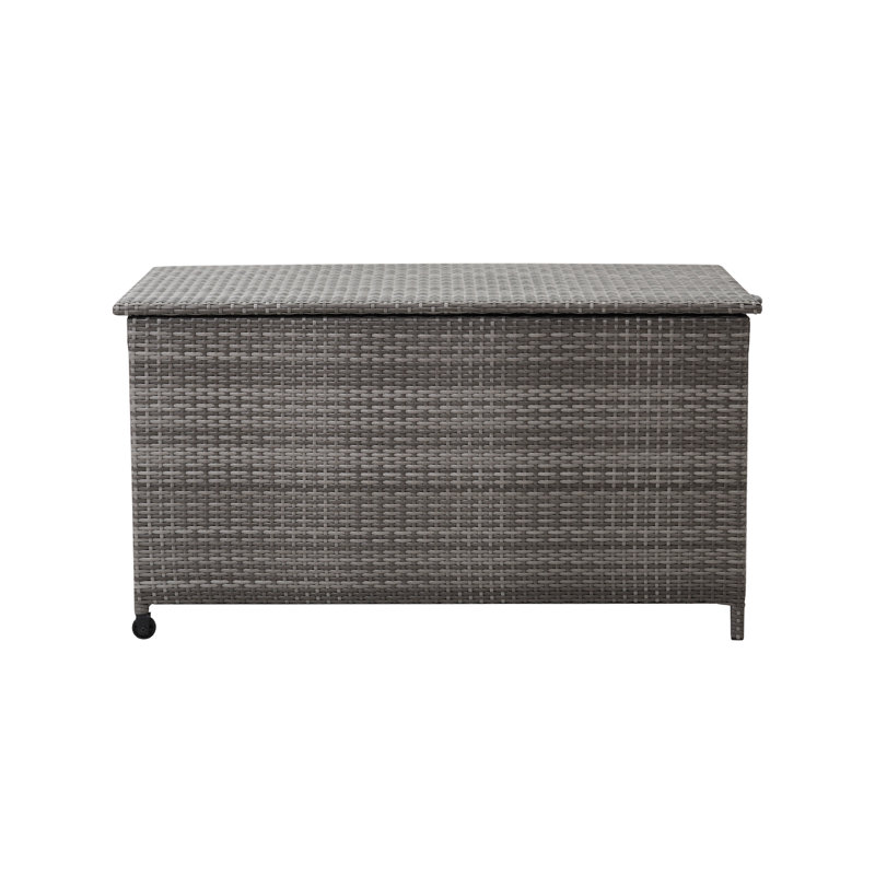 GDY 28'' W 120 Gallons Water Resistant Wicker Deck Box with Wheels in Gray
