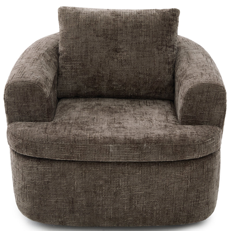 Upholstered Swivel Barrel Chair, Brown Chenille, 1