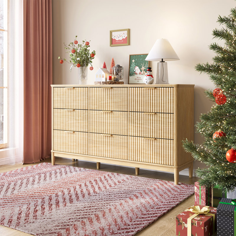 Commode 9 tiroirs avec pieds en bois massif 58 po Soren, Chêne