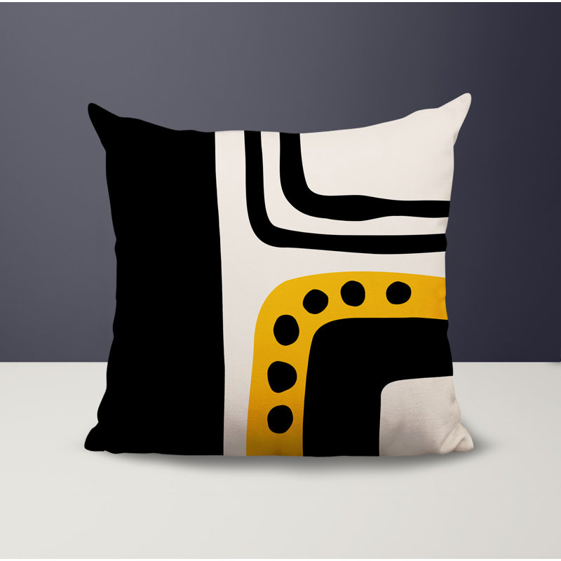 Oreiller carré réversible intérieur / extérieur Tobe Minimalist, H 17 po x l 17 po, Jaune / noir / blanc cassé