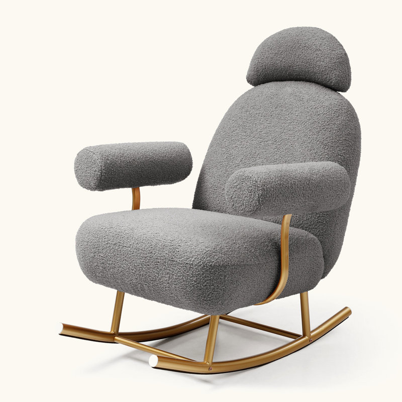 Modern Sherpa Fabric Nursery Rocking Chair, Grey