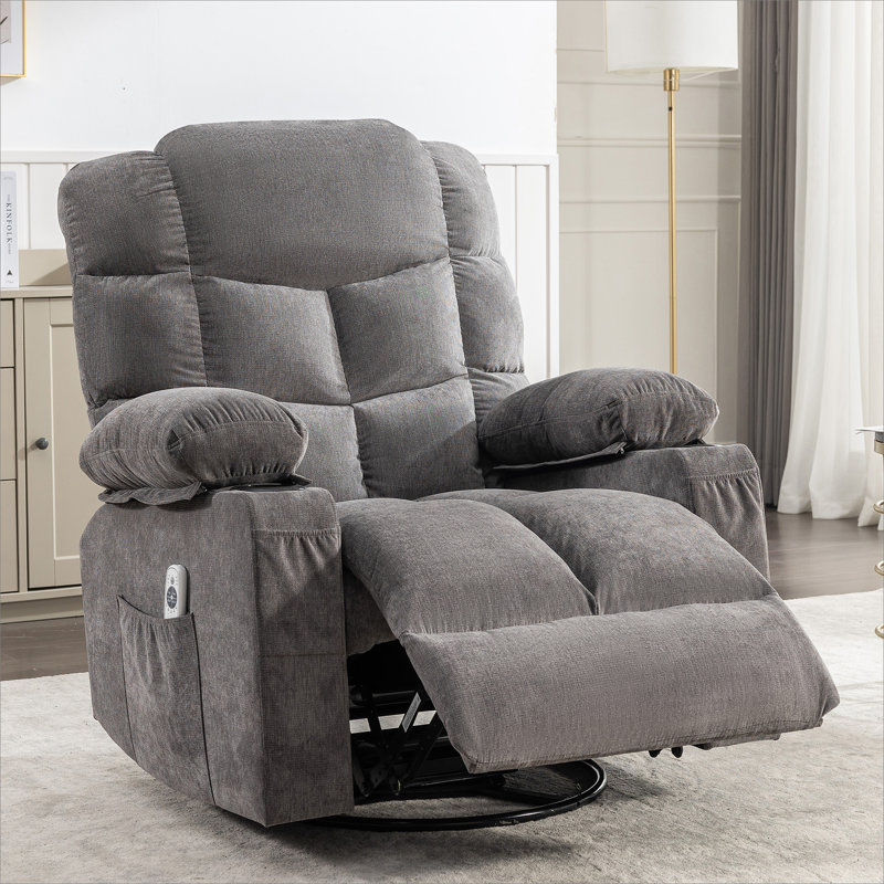 Fauteuil inclinable et berçant de massage pour adultes surdimensionnés avec 2 porte-gobelets, port de charge USB doux avec massage manuel et chaleur. (A + B) GRIS
