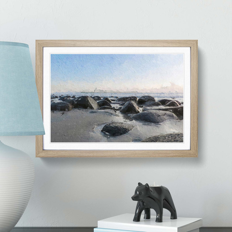 Lofoten Beach in Norway - Picture Frame Painting Print, 27cm H x 36cm W x 2cm D, Oak Framed