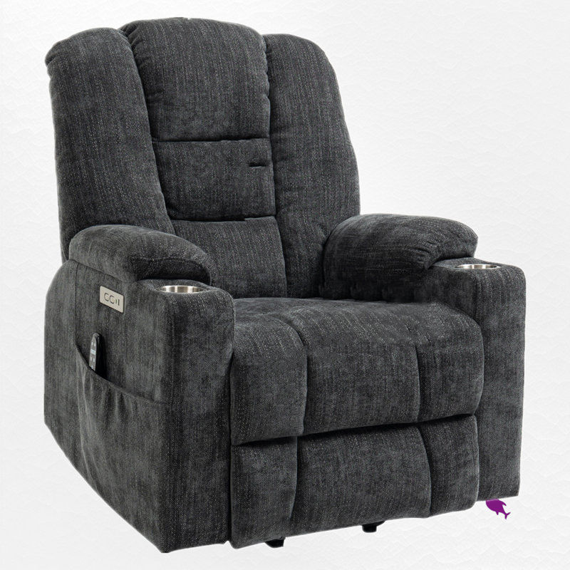 Upholstered Power Recliner With Massage And Heat, Gray