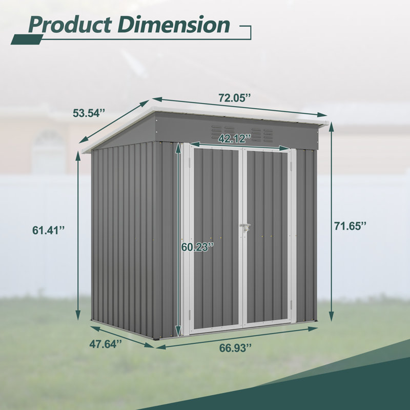 6 ft x 4 ft Gray Galvanized Steel Outdoor Storage Shed