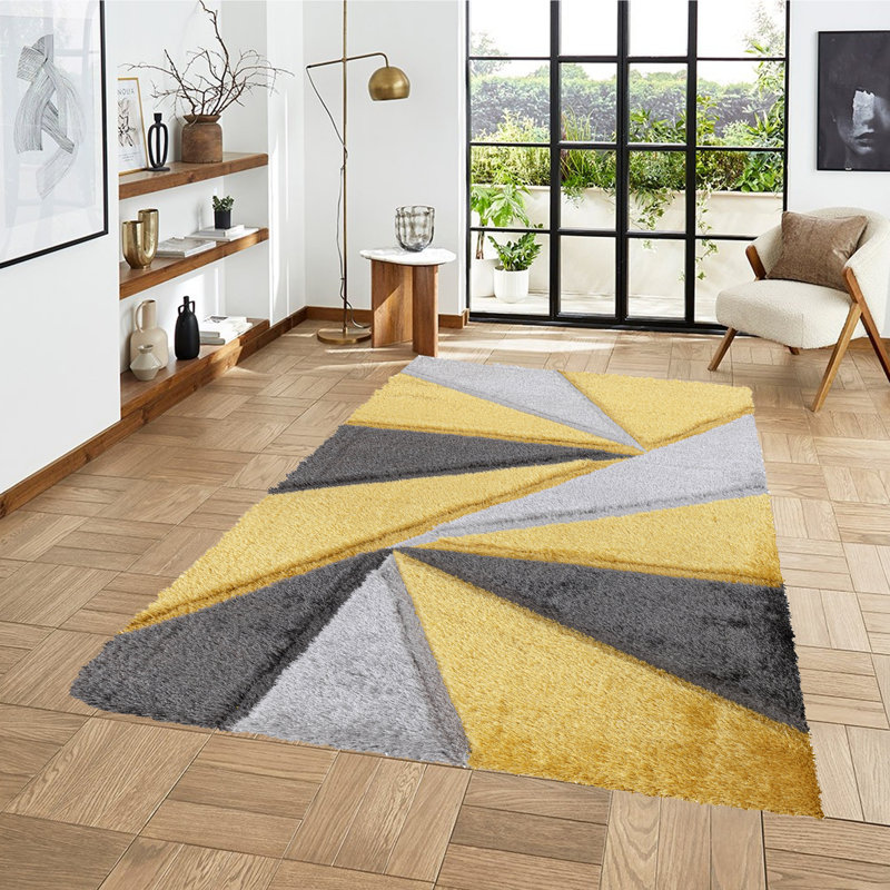 Todi Rug Carpet Runner Mat Geometric Machine Tufted Shag Indoor / Outdoor Area Rug, Rectangle 6'7" x 9'7"